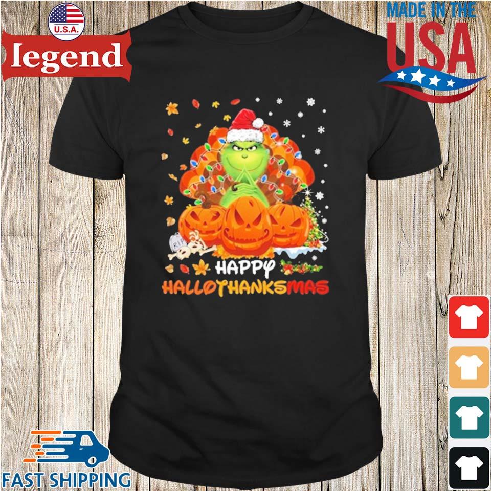 Grinch Pumpkin Happy Hallothanksmas And Merry Christmas Fall Shirt