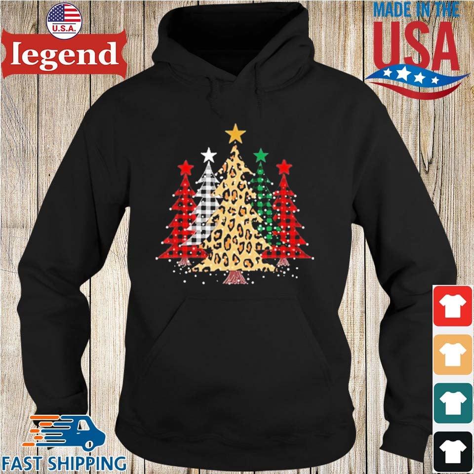 Merry Christmas Trees With Buffalo Plaid And Leopard Shirt Hoodie den-min